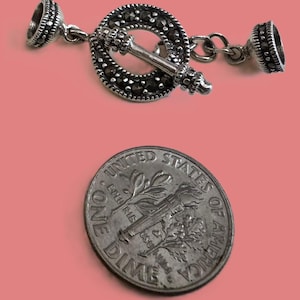 Rare Sterling Marcasite Toggle Clasp, Excellent Quality, w Loops inside Caps New Unused, Marked 925 In Back, Vintage Stock, Genuine Sterling