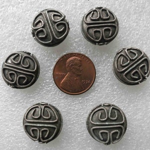 10pc Vintage Chinese SHOU Longevity Silver Beads, Antique Finished Hand made Design 12mm, Great Design for Asian Jewelry
