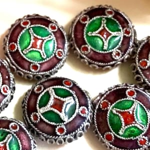 10 Rare Vintage Chinese Cloisonne Xmas Color Beads, Floral Design, Enamel Beads, Collectible Beads, Perfect For Holiday Gift and Creating