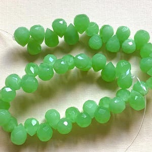 50 Apple Green Quartz Faceted Briolette Beads, 8mm X 6mm Drop Beads, Top Drill Drop Beads, Natural Quartz Stone Beads