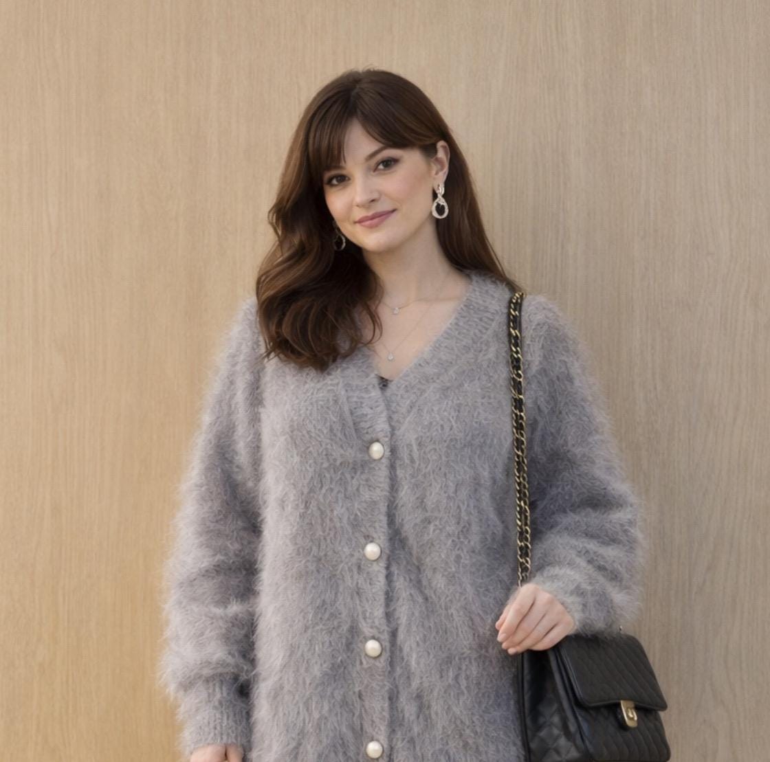 Handmade Angora Cardigan, Fluffy Grey Knit Sweater, Soft Oversized Warm ...