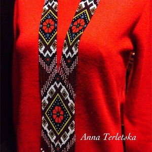 Festive, Beaded necklace, traditional Ukrainian necklace, Gerdan, Burgundy & Black
