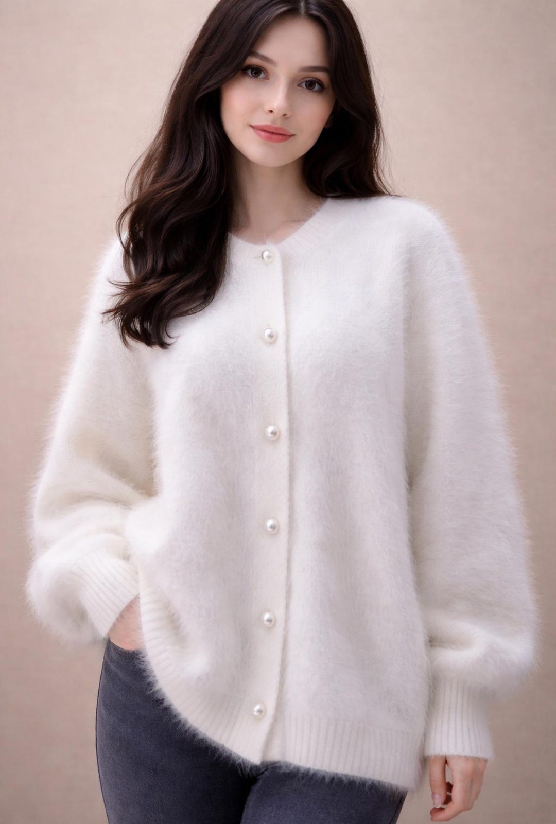 Angora Cardigan Women, Oversized Handmade Knit, Fluffy Sweater, Soft ...