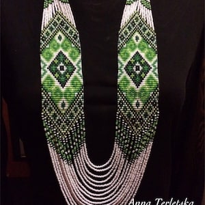 Beaded necklace, traditional Ukrainian necklace, Gerdan, Color of Life, Green