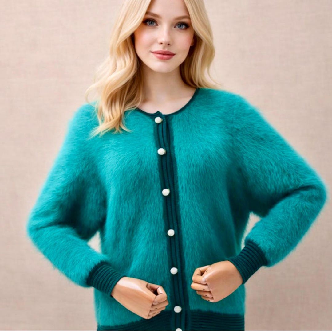 Angora Cardigan Women, Oversized Handmade Knit, Fluffy Sweater, Soft ...
