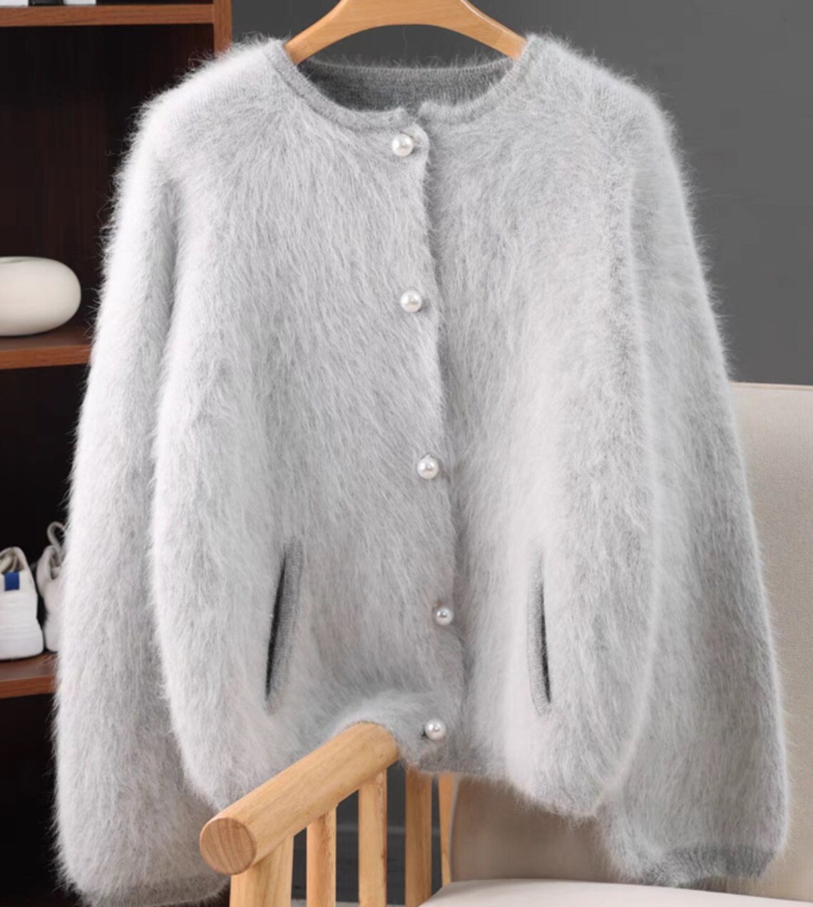 Angora Cardigan Women, Oversized Handmade Knit, Fluffy Sweater, Soft ...