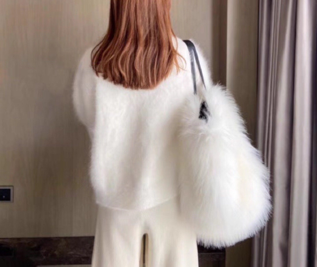 【IONSEOUL】Thick Angora Semi Over Cardigan 4FM176 Mustard Yellow Kimono Mohair Cardigan, Long Fluffy
