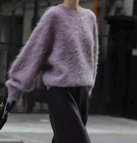 Fluffy Angora Sweater Women, Soft Knit Oversized Cardigan, Cozy