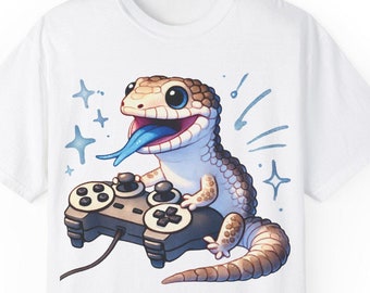 Camiseta de juego de eslizón de lengua azul, divertida camiseta de juego para regalos de amantes de los reptiles, lindo regalo de jugador de consola, camiseta de videojuego, camiseta de juego de animales