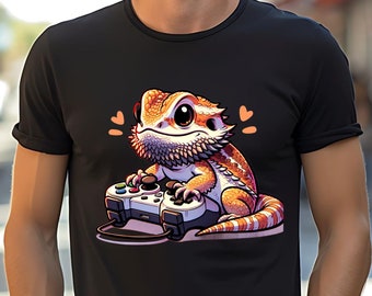 Camisetas de dragón barbudo para videojuegos, lindas camisetas de videojuegos para lagartos, lindos regalos de dragón barbudo y reptil para videojuegos kawaii.