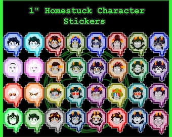 May include: A set of 48 1-inch Homestuck character stickers. The stickers feature a variety of characters from the webcomic Homestuck, including John Egbert, Dave Strider, Rose Lalonde, and Jade Harley. The stickers are printed on high-quality vinyl and are waterproof and scratch-resistant.