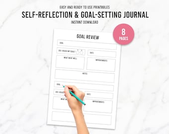 Self-Reflection and Goal-Setting Journal, Printable Journal Prompts, Daily Self Journal Template, Digital Download PDF