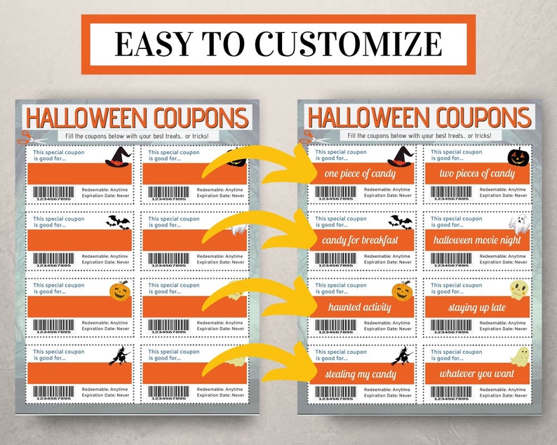 Editable Halloween Coupons Printable Halloween Gift Candy Etsy