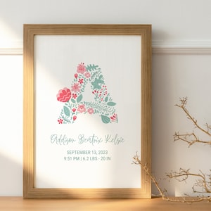 Printable Personalized Baby Birth Announcements, Baby Shower Gift, Welcome Baby Sign Template, Digital Download PDF
