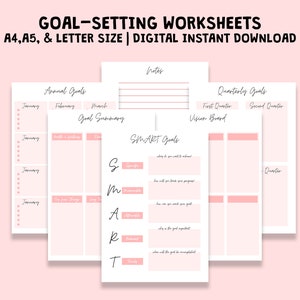 Goal-Setting Worksheets for Students, Digital Download PDF, Printable Planner, Goal Setting Planner