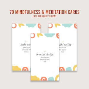 70 cartes de méditation, PDF de cartes d'affirmation positive, cartes imprimables de conscience de soi, PDF à téléchargement numérique