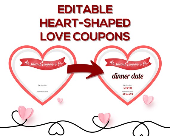 Heart-shaped Love Coupons Valentines Day Coupons Valentines - Etsy