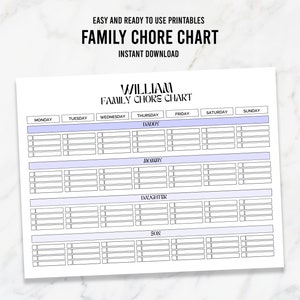 Personalized Family Chore Chart, Responsibility Chart, Printable Template, Digital Download PDF