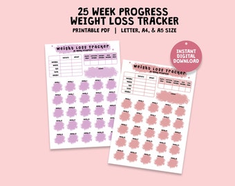 25-Week Progress Weight Loss Tracker, Printable Fitness Tracker, Weight Loss Journal, Digital Download PDF