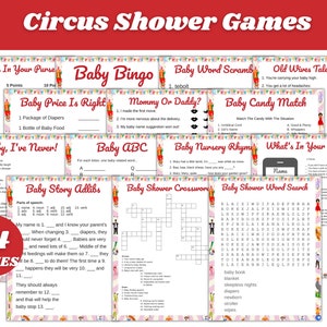 Circus Baby Shower Games,  Baby Shower Printable Games, PDF Download