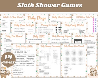 Sloth Baby Shower Games, Cute Animal Baby Shower Games, Baby Shower Printable Games, PDF Download