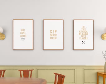 Digital Art Prints for Kitchen Decor, Modern Kitchen Decor, Kitchen Gallery Wall Set, Digital Download PDF