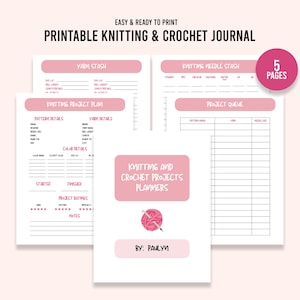 Printable Knitting and Crochet Project Planners, Crochet Journal, Printable Planner, Digital Download PDF