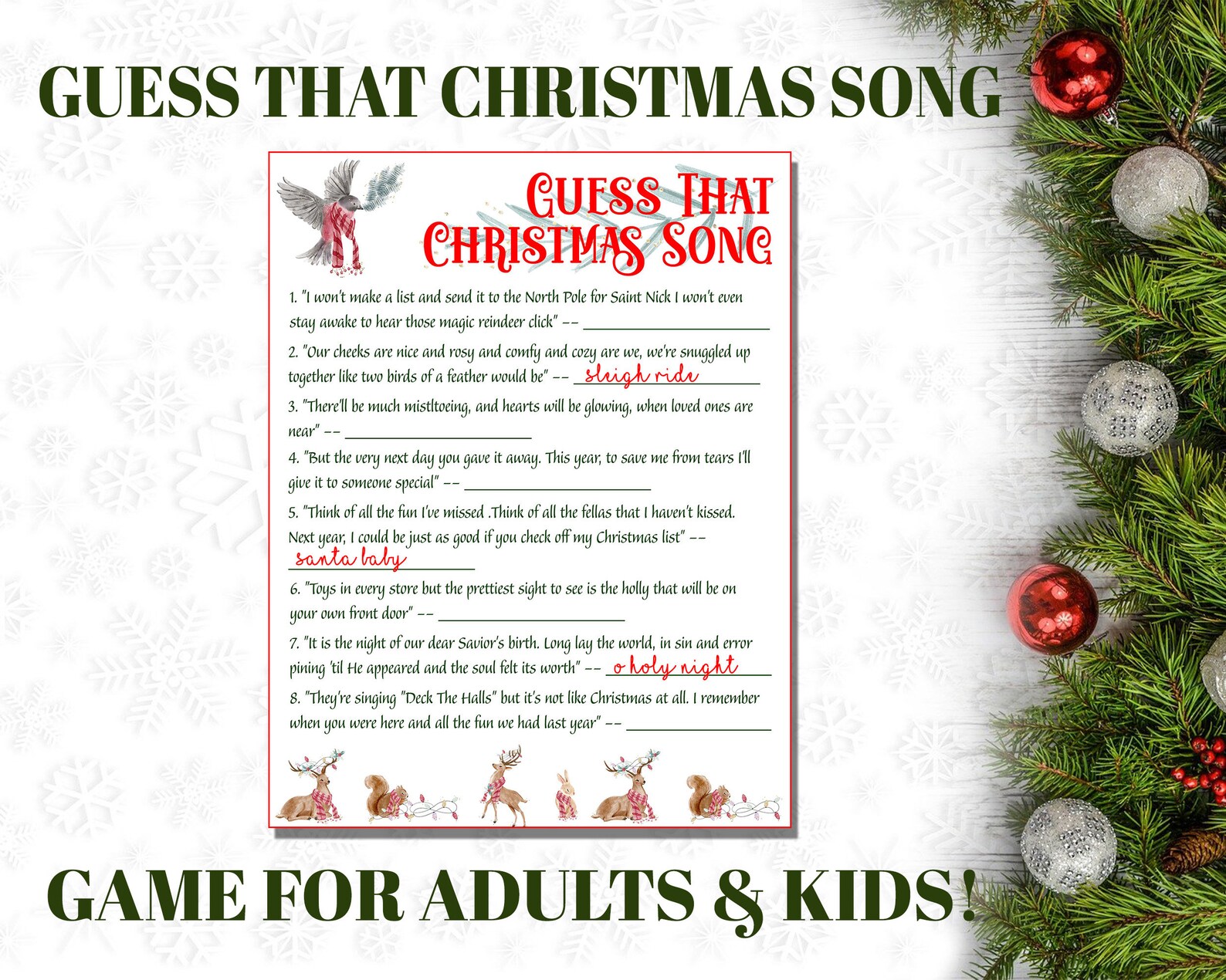 Guess That Christmas Song Game Christmas Game Printable - Etsy