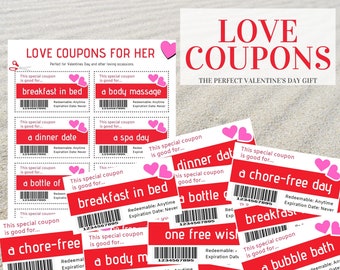 Liebescoupons für Sie, Valentinstagscoupons, druckbare Liebescoupons, Liebescoupons Printable PDF