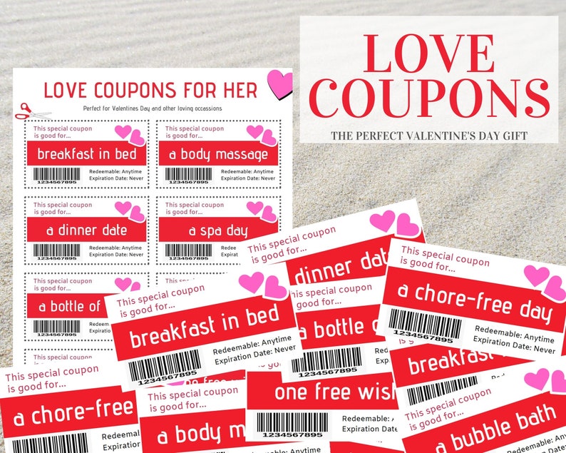 Love Coupons for Her, Valentines Day Coupons, Printable Love Coupons