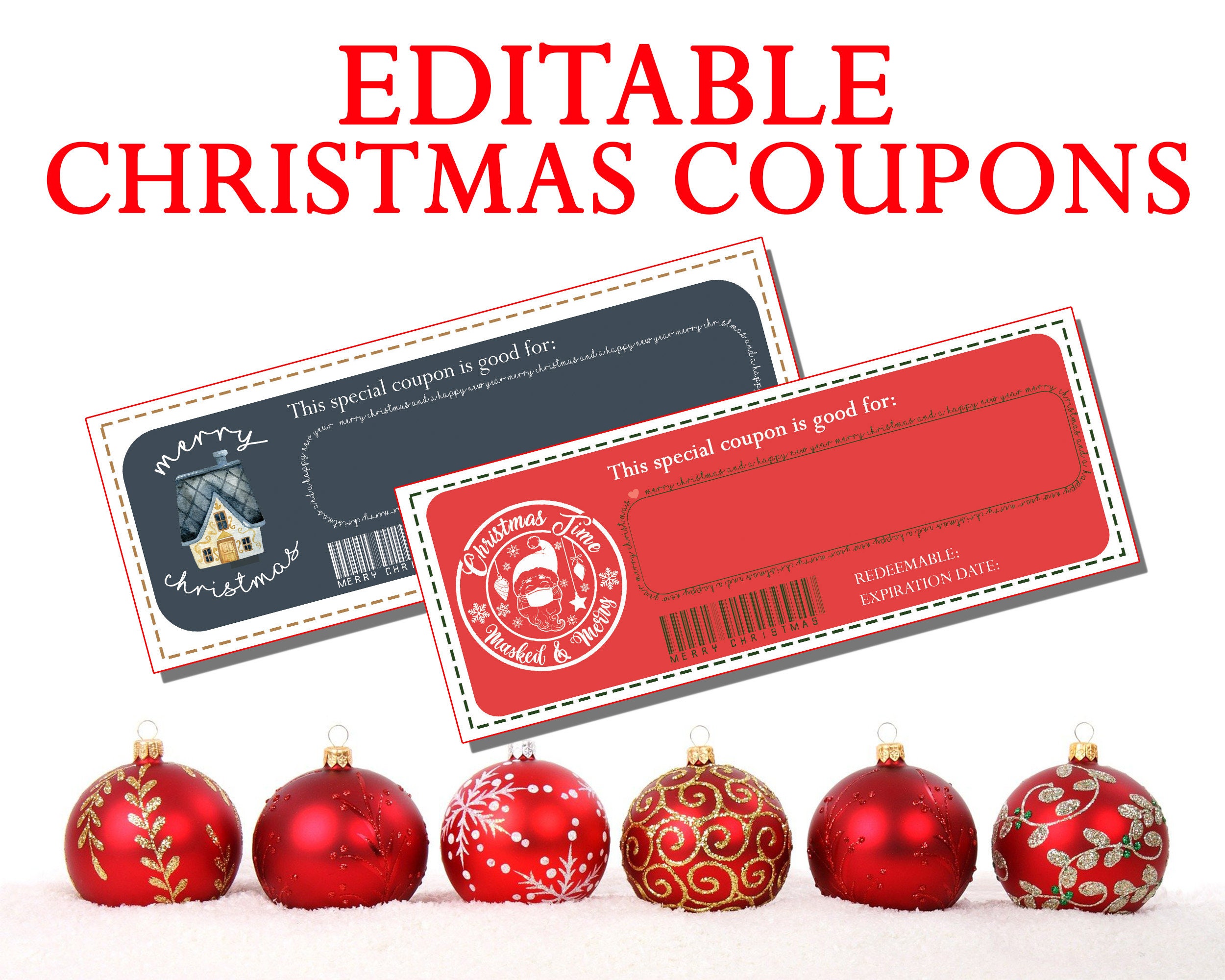 Editable Christmas Coupons, Printable Christmas Vouchers Gift, Personalized Christmas Gift