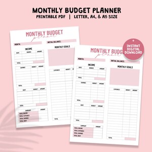 Monthly Budget Planner, Printable Monthly Budget Tracker, Digital Download PDF, Budget Planner