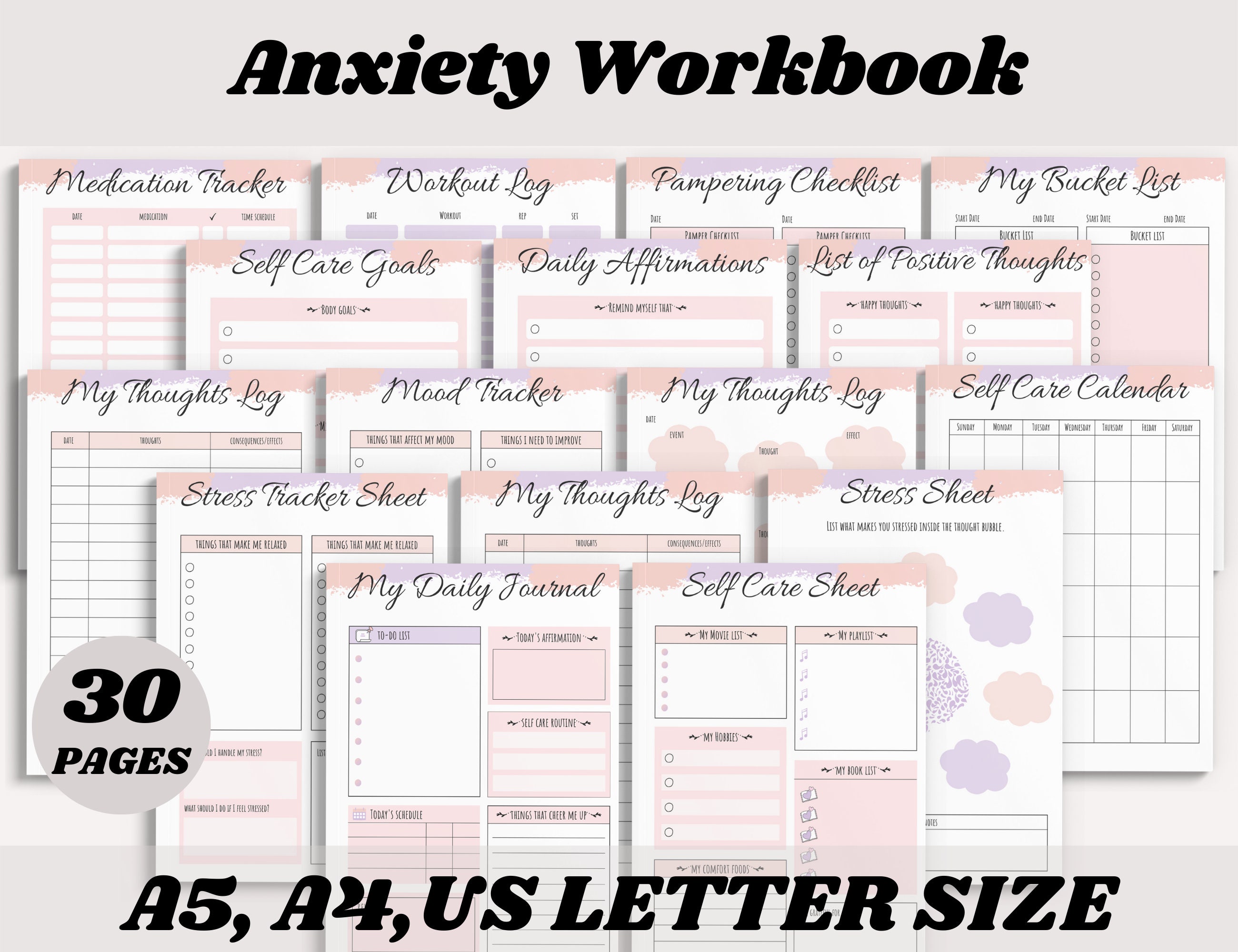 Anxiety Workbook Journal Anxiety Relief Printable Planner Etsy