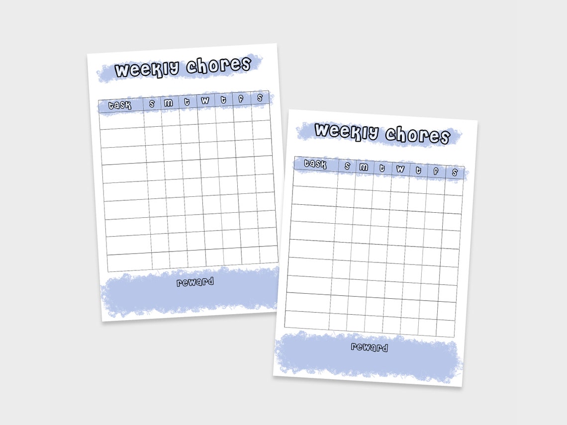 Weekly Chore Charts for Kids, Printable Chore Chart Template, Routine ...