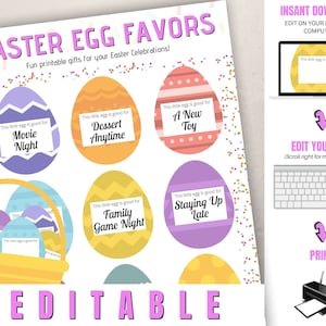 Printable Easter Gift, Easter Basket Stuffers, Easter Egg Favors, Editable PDF