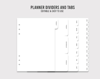 Bearbeitbare Planer Trennblätter und Tabs, minimalistische druckbare Planer Vorlage, digitaler Download PDF
