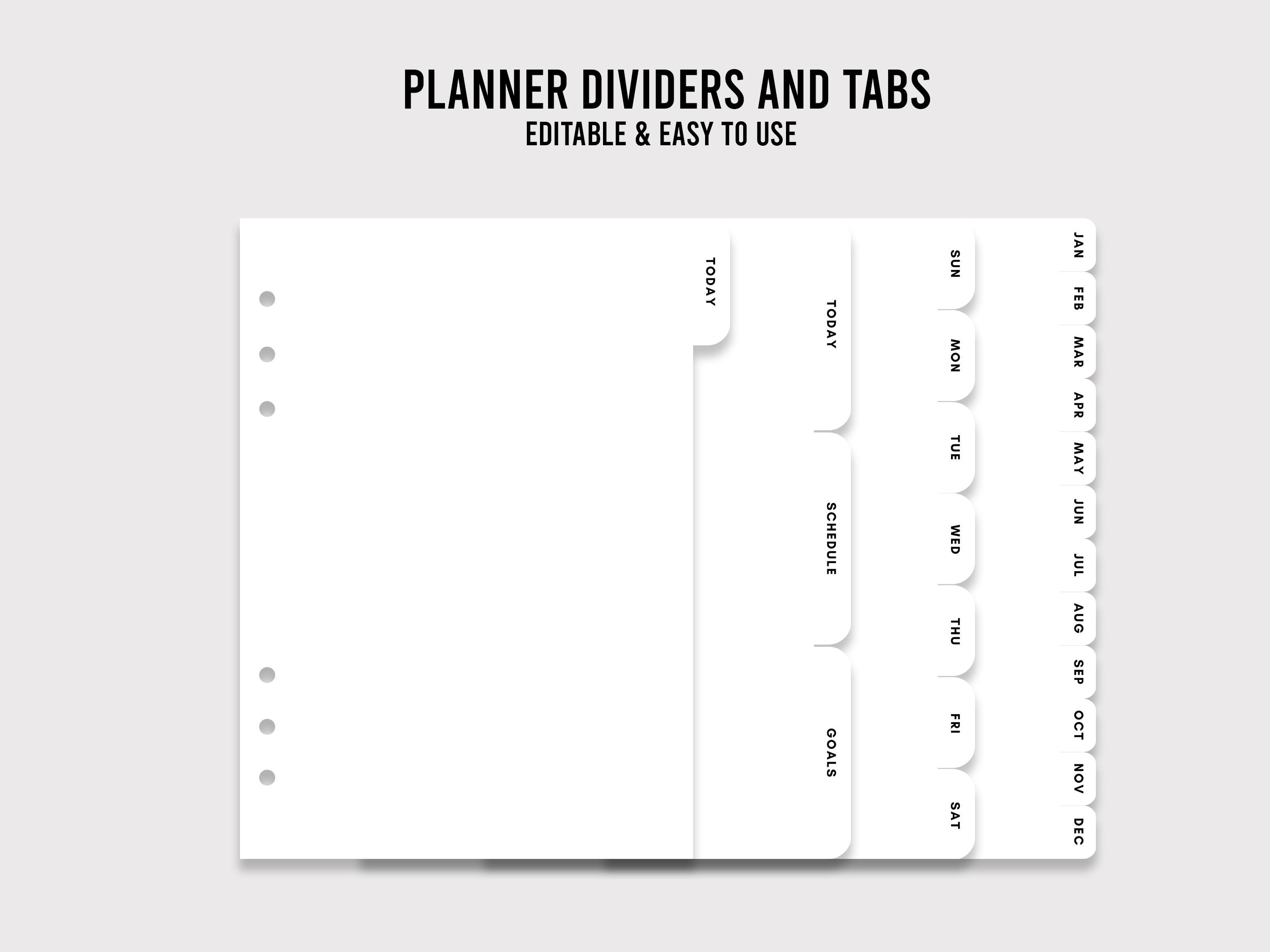 Editable Planner Dividers and Tabs, Minimalist Printable Planner ...