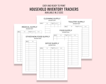 Household Inventory Trackers, Printable Inventory List, Home Supplies Template, Digital Download PDF