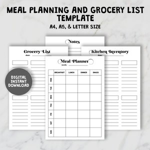 Meal Planning and Grocery List Template, Shopping List, Meal Planner, Digital Download PDF