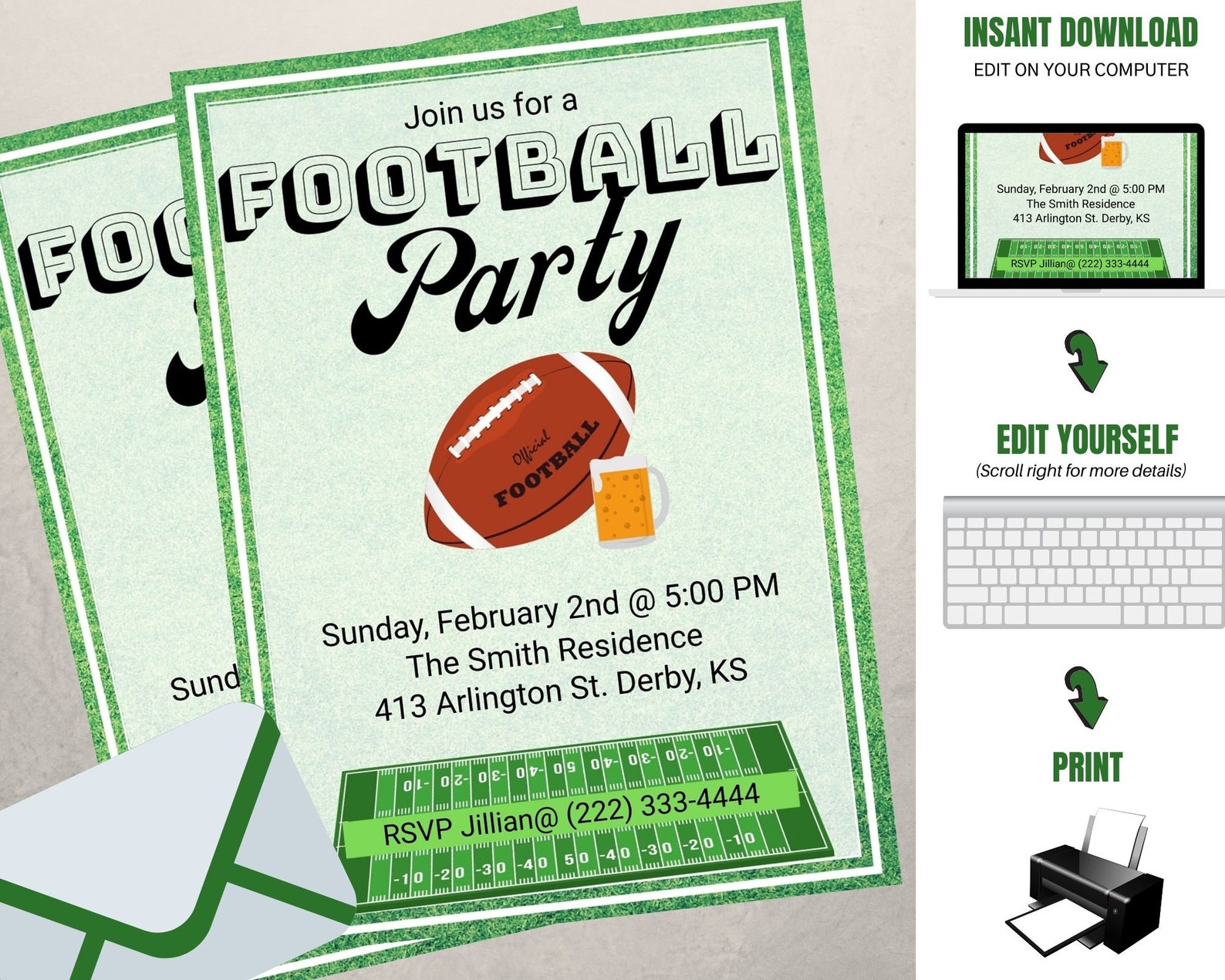 Football Party Invite Editable Football Party Invitation Digital