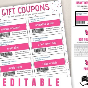 Editable Gift Coupons, Printable Gift, Gift Coupons PDF - Etsy