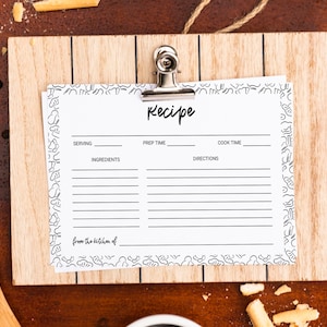 Printable Recipe Cards, 4x6 Recipe Journal, Kitchen Organizer Template, Digital Download PDF