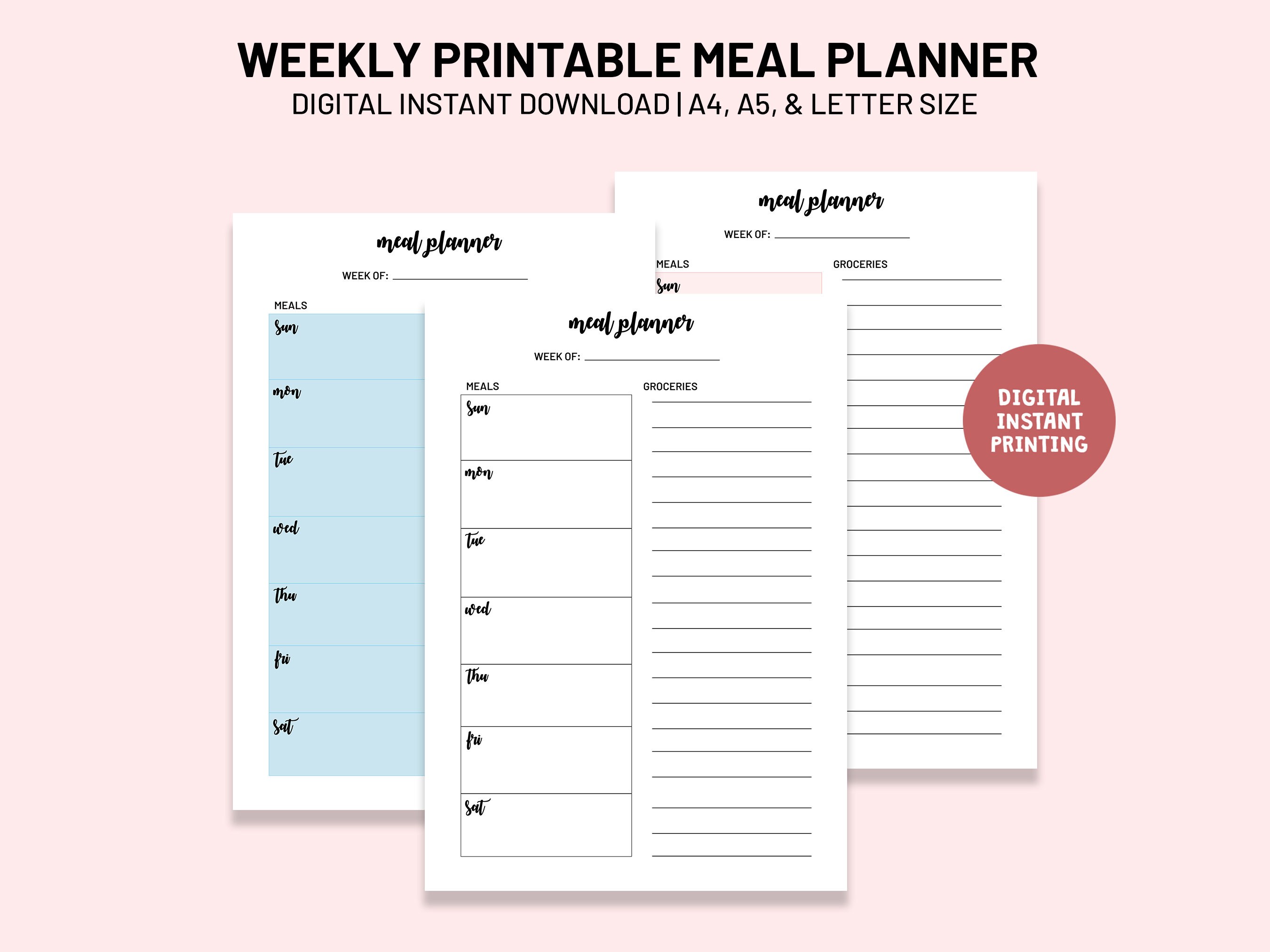 Printable Weekly Meal Planner, Digital Planner, Mean Plan Printable ...