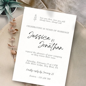 Invitaciones personalizadas de renovación de votos de boda, invitación imprimible, plantilla minimalista, descarga digital PDF