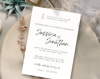 Inviti personalizzati per il rinnovo della promessa di matrimonio, invito stampabile, modello minimalista, download digitale PDF