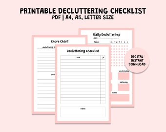 Printable Decluttering Checklist, Home Organization, Printable Checklist, Digital Download PDF