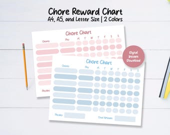 Chore Reward Chart, Kids Chore Printable Chart, Routine Board Template, Digital Download PDF