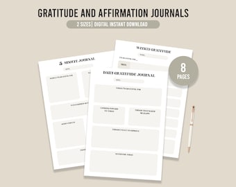 Printable Gratitude and Affirmation Journal, Mindfulness Journal, Printable Self Care Template, Digital Download PDF