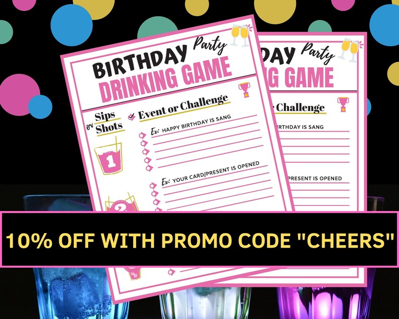 Editable Birthday Party Drinking Game Printable Birthday Etsy