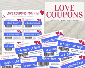 Liebescoupons für Ihn, Valentinstagscoupons, druckbare Liebescoupons, Liebescoupons druckbare PDF